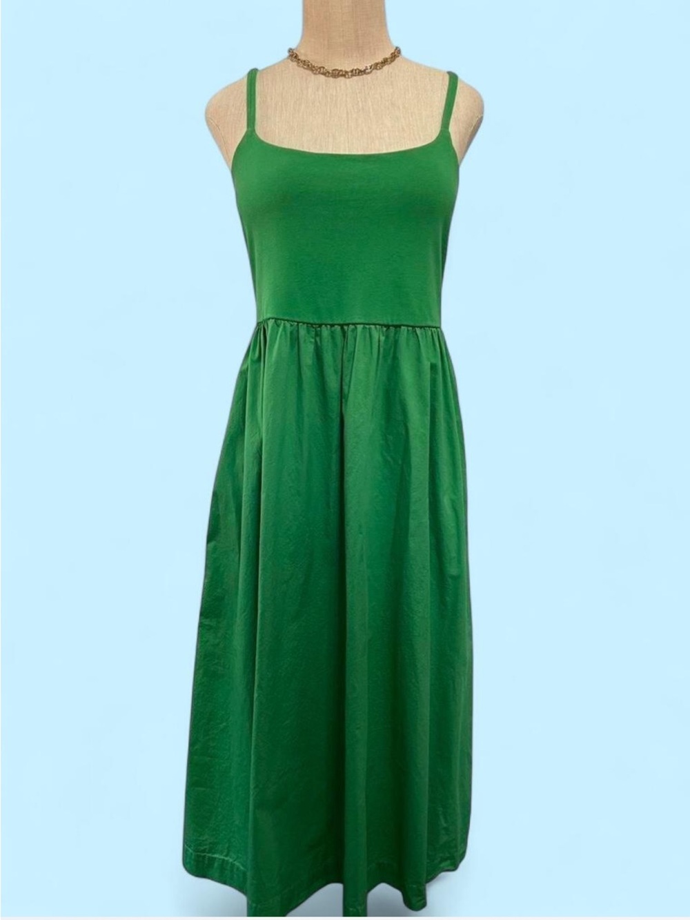 Green Spaghetti Strap Midi Dress